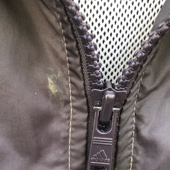 Adidas Large Windbreaker Charcoal Gray Full Zip Up Mesh Y2K Jacket Retro - Picture 2 of 7